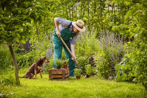 Outdoor gardening workspace kept tidy to reduce slips and trip hazards